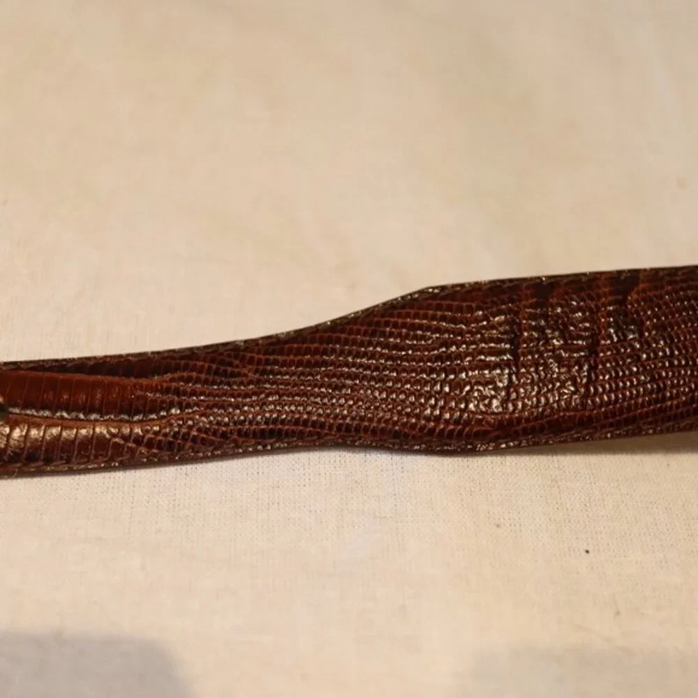 Arden Leather Lizard Embossed Calfskin Belt Brown, Silver hardware size Large